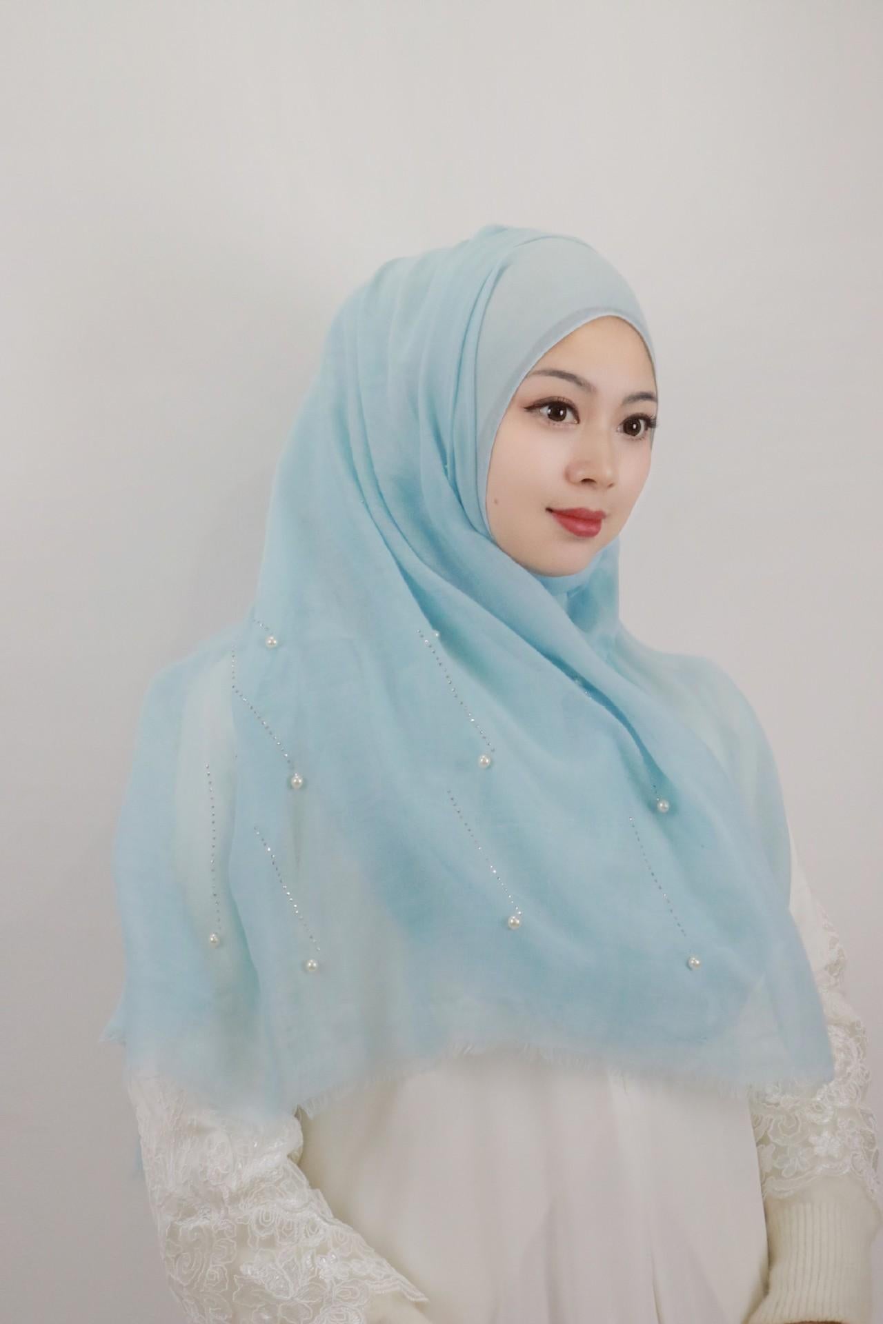 HASASERIES HS1106 Solid Color Scarf Long Beaded Shawl Headband
