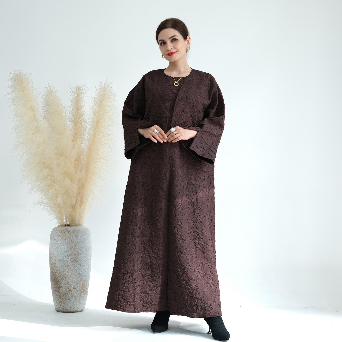 HASASERIES HS0719 Cardigan with Vest Dress Abaya Robe