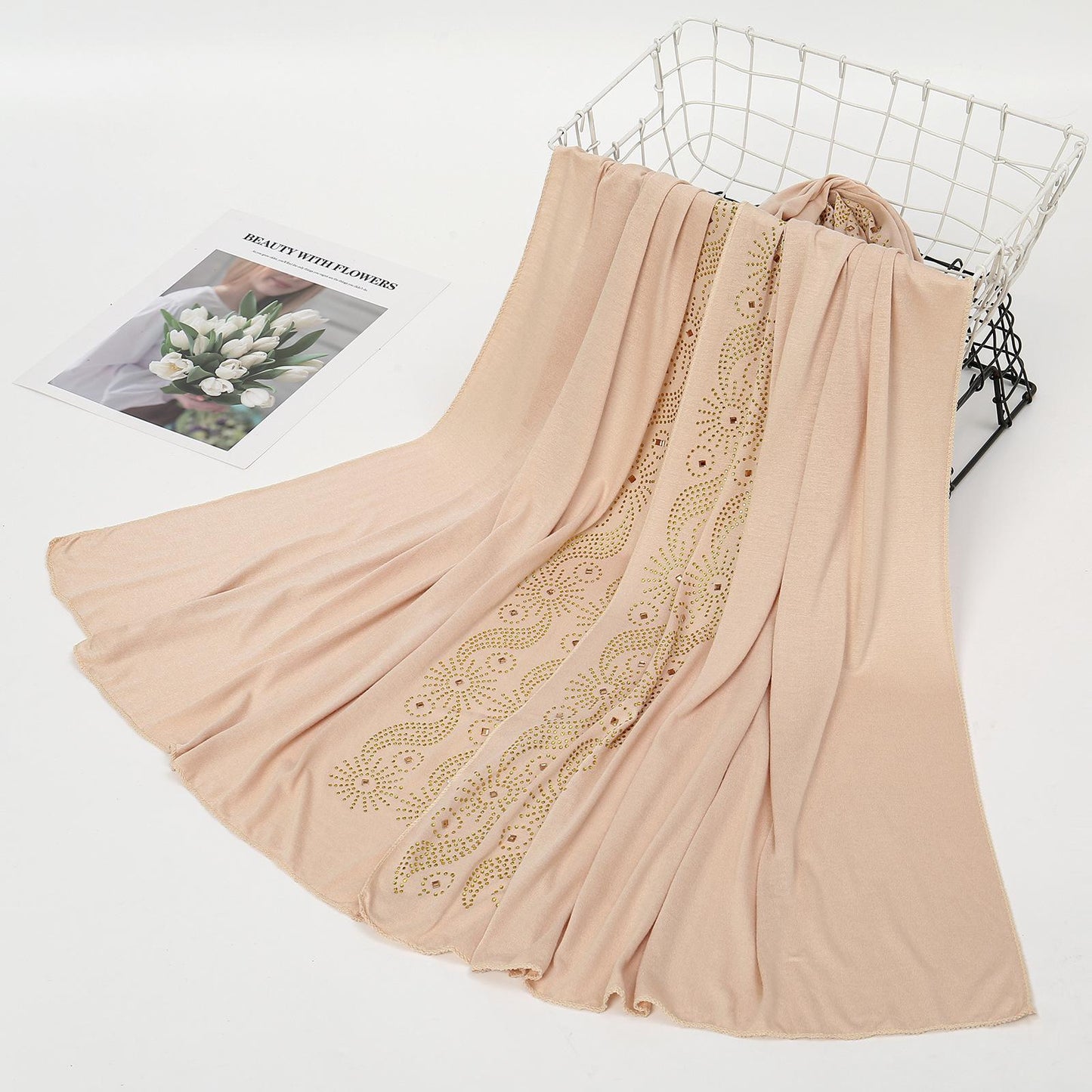 HASASERIES HS1145 Solid Color Rhinestone Headscarf