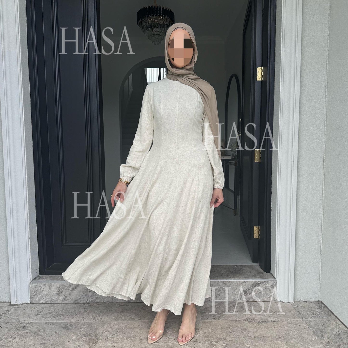 HASA HS5868 Solid Color Swing Comfortable Dress Robe Waist Cinching