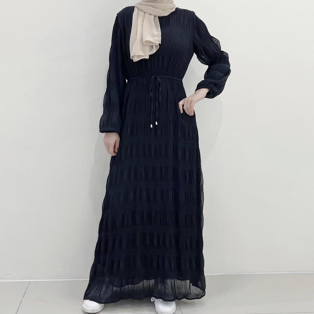 HASASERIES HS1049 Long Chiffon Pleated Dress