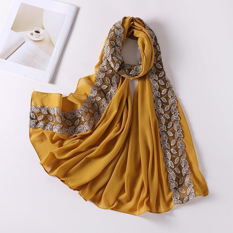 HASASERIES HS1130 Foulard en mousseline de soie et dentelle perlée