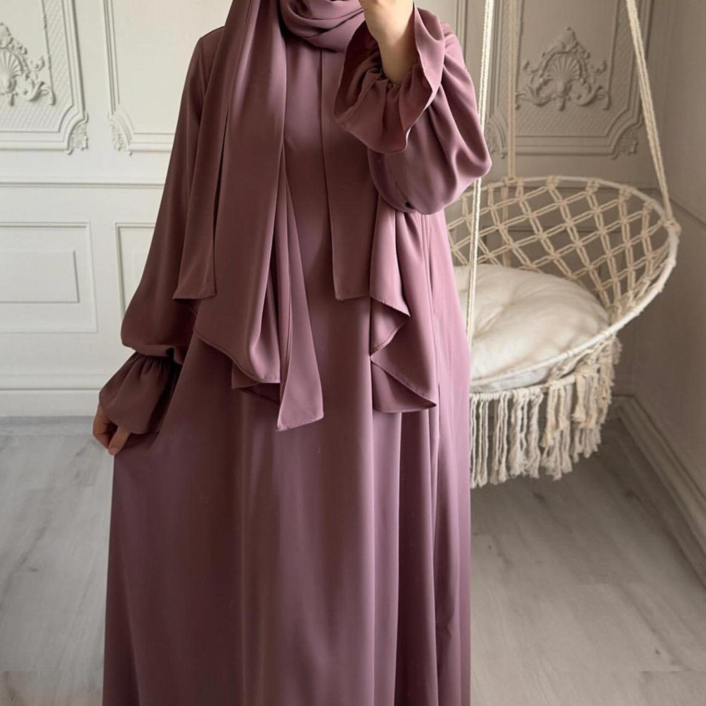 HASASERIES HS1173 Solid Color Hooded Abaya with Side Pocket
