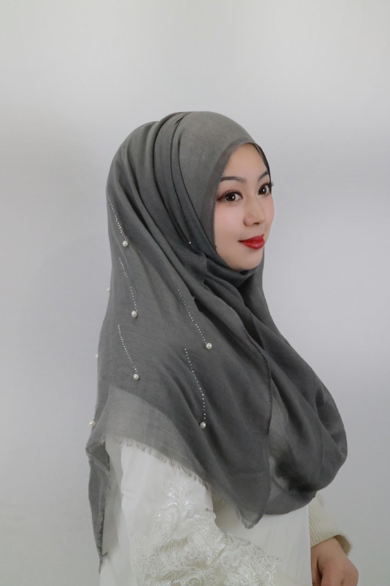 HASASERIES HS1106 Solid Color Scarf Long Beaded Shawl Headband