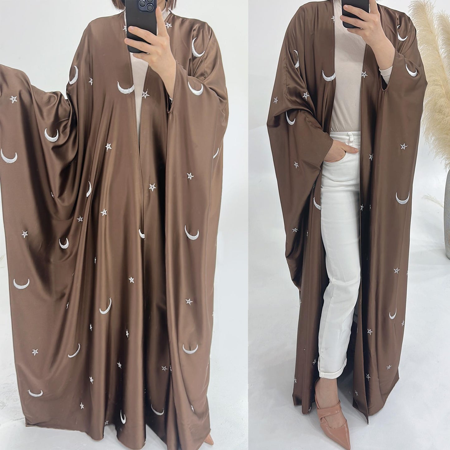 HASASERIES HS1171 Moon Embroidered Robe Kaftan Abaya