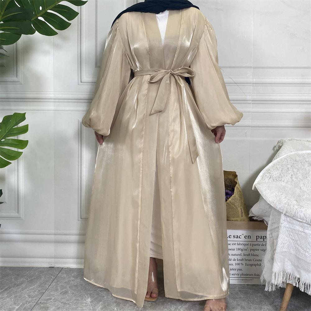 HASASERIES HS0929 Shiny Silk Balloon Sleeves Lined Cardigan