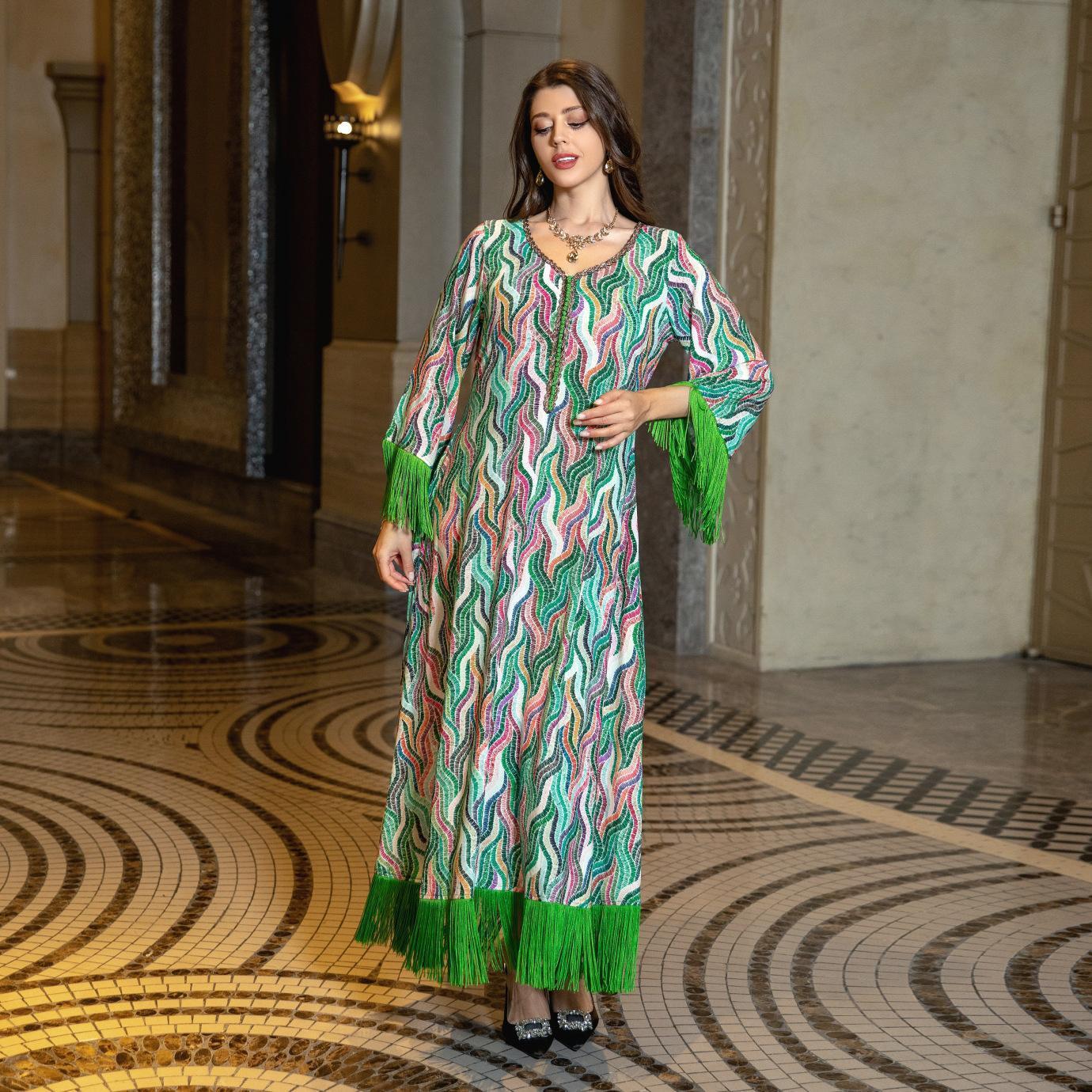 HASASERIES HS0521 Middle East Arab Dubai Muslim Robe Ladies Printed Casual Jalabiya Ethnic Clothing