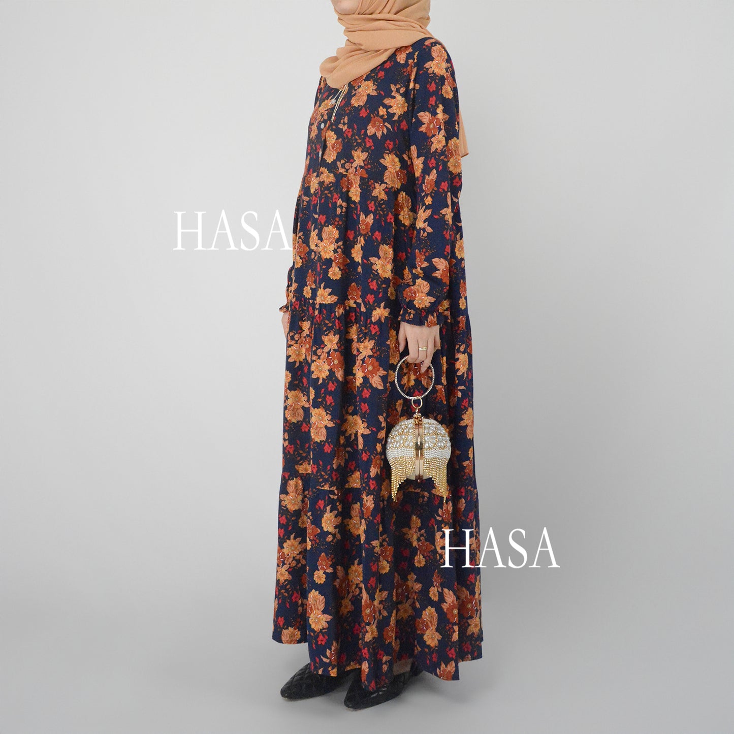 Robe d'été en rayonne avec boutons sur le devant, série HASA HS0620