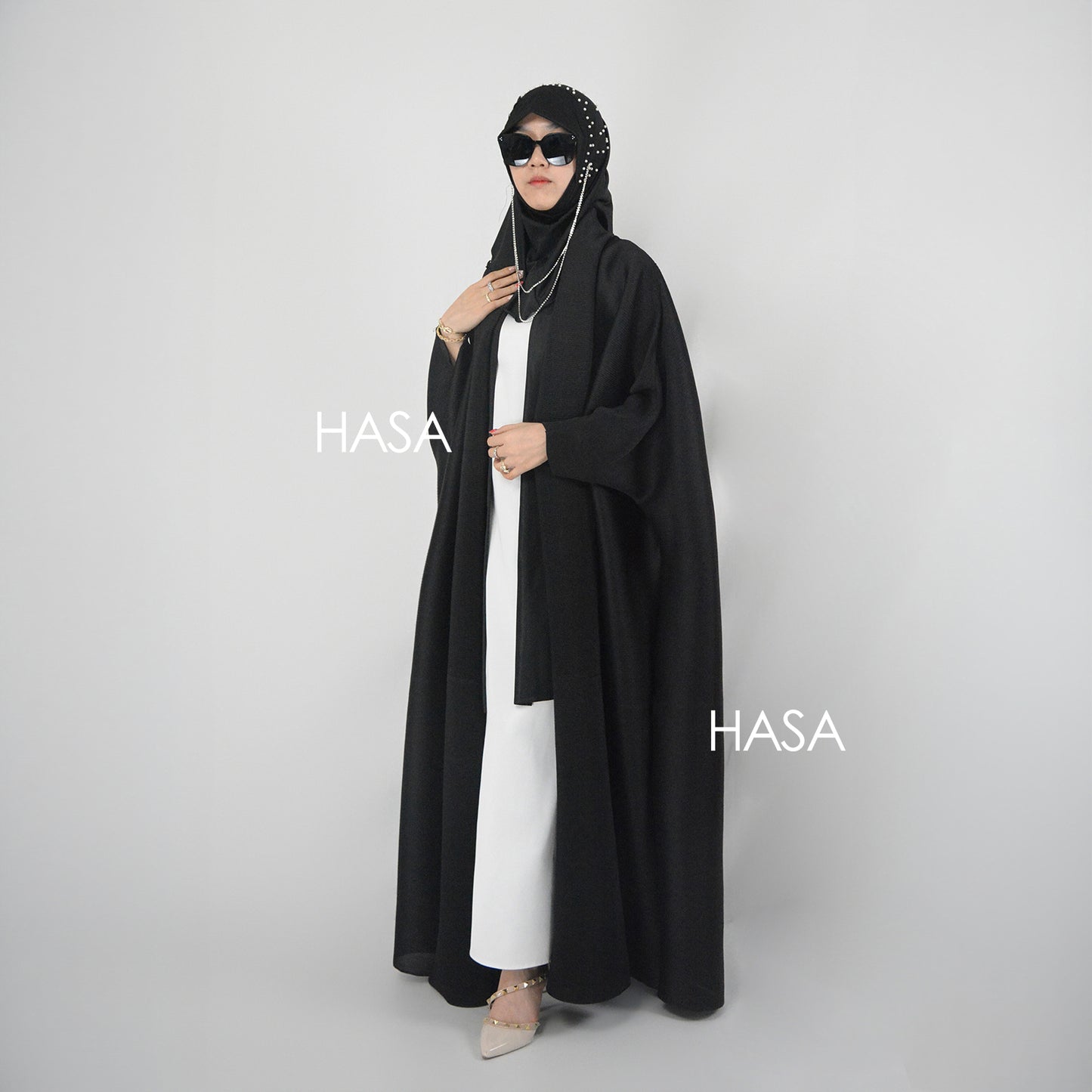 HASA HS1245 عباية أومبريه فضفاضة مع تفاصيل مرقعة مطوية