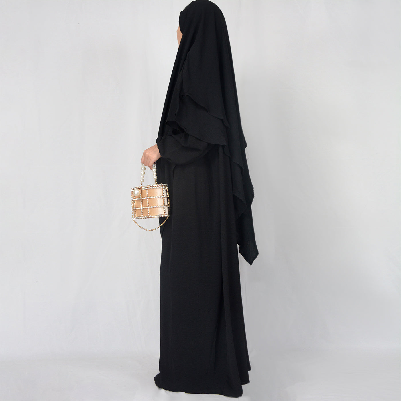 HASA HS0559 طقم عباية كريب مع جيوب وخمار متعدد الطبقات