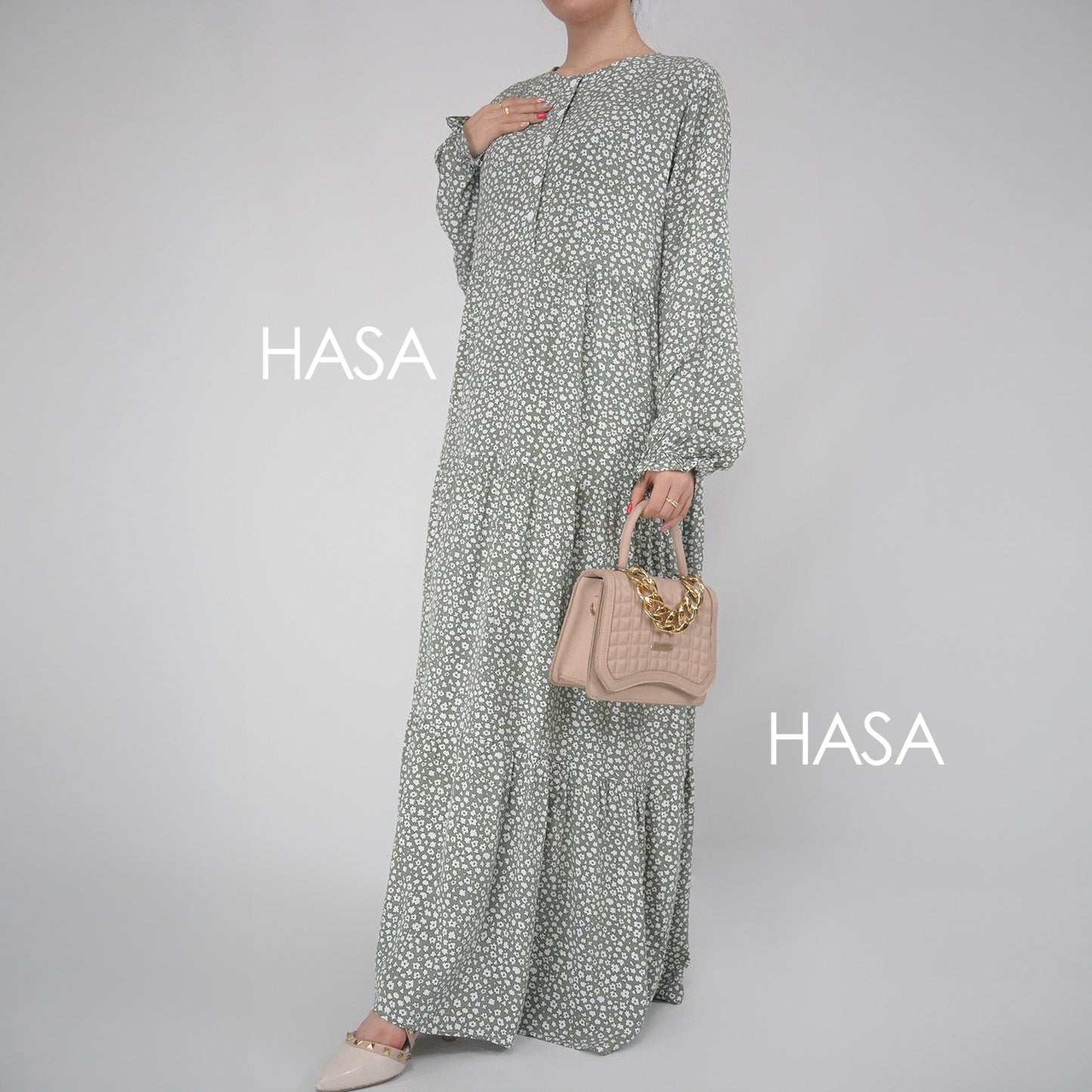 Robe d'été en rayonne avec boutons sur le devant, série HASA HS0620
