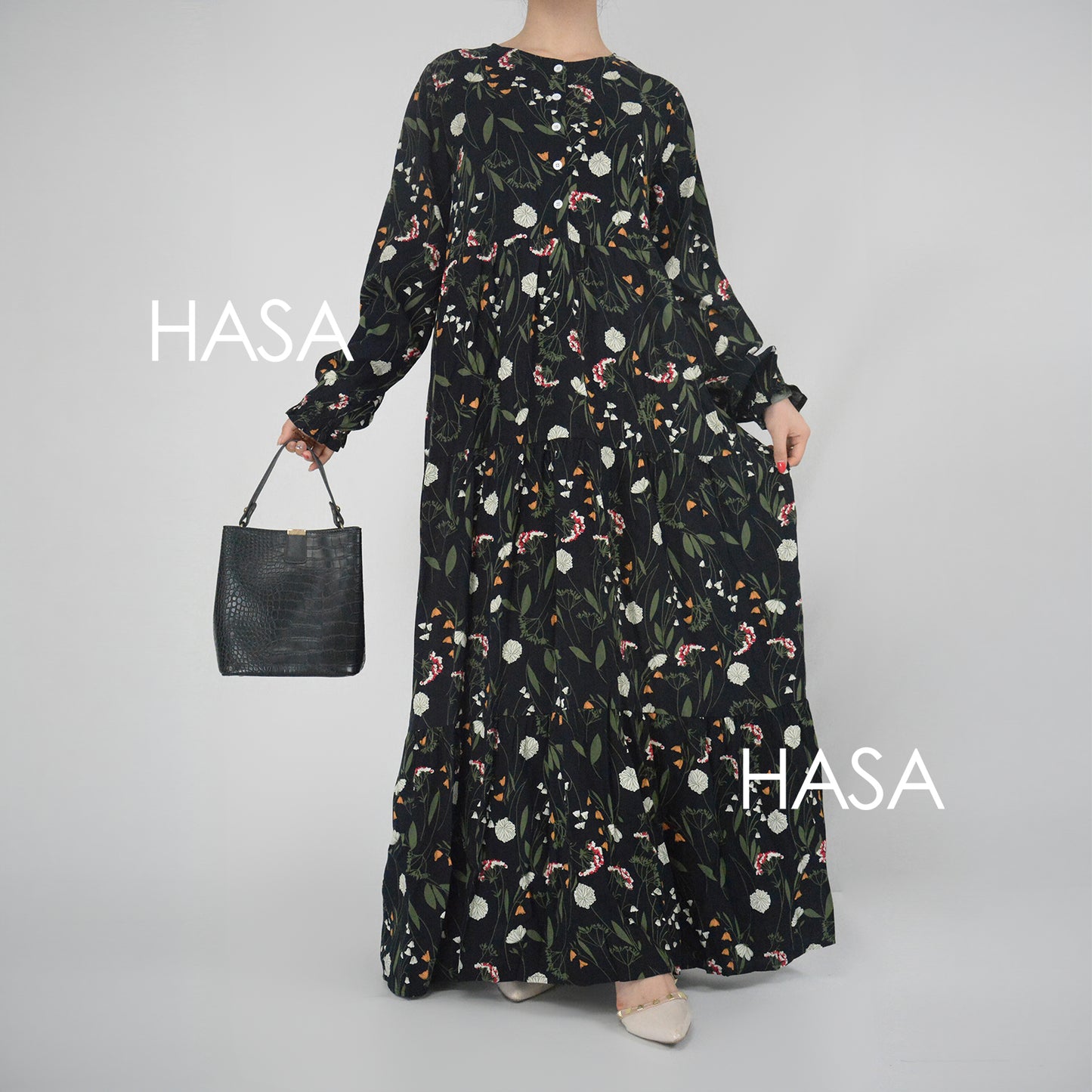 Robe d'été en rayonne avec boutons sur le devant, série HASA HS0620