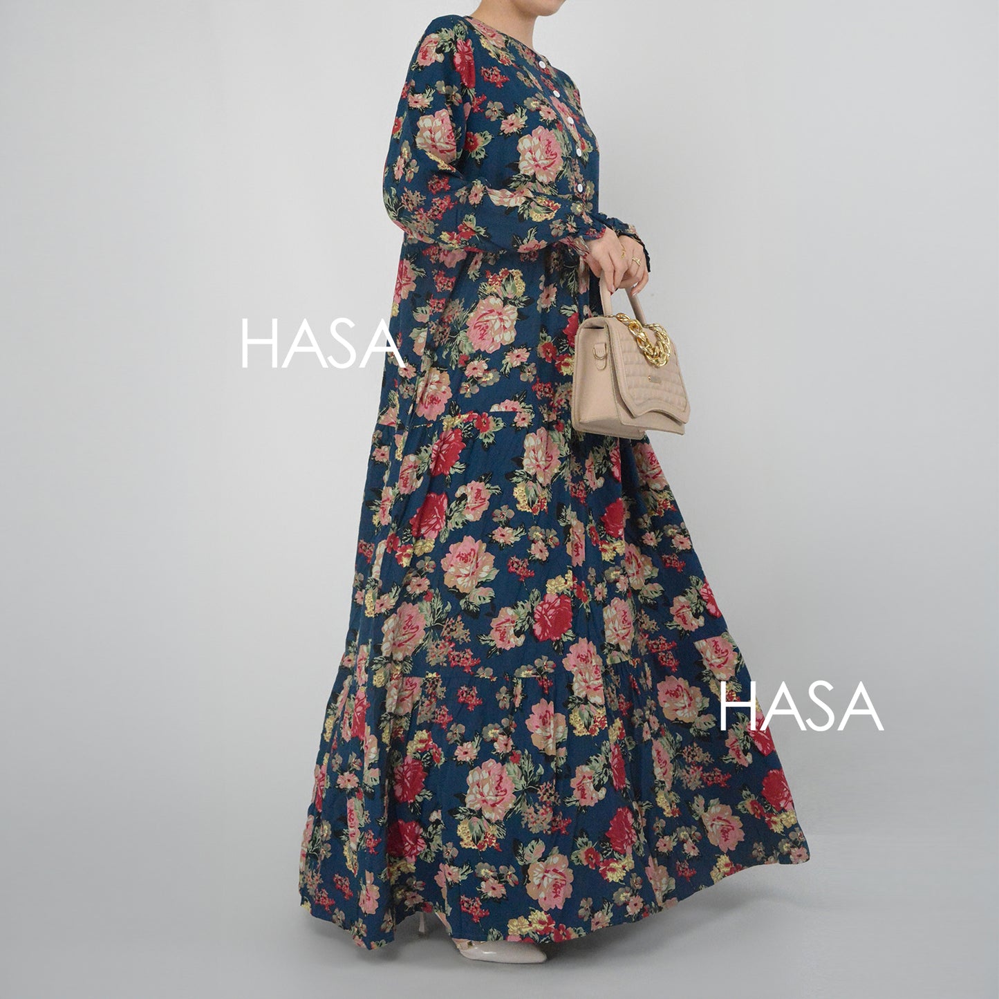 Robe d'été en rayonne avec boutons sur le devant, série HASA HS0620