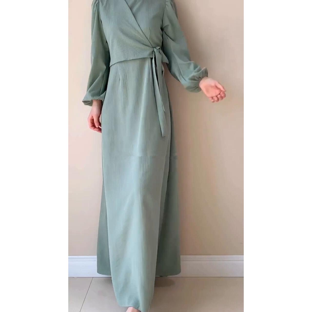 HASASERIES HS0759 Temperament Long Sleeve Fake Two-piece Lace-up Dress Long Skirt