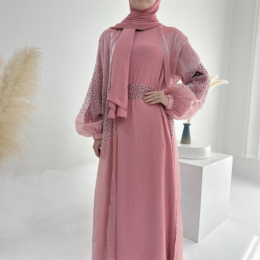 HASASERIES HS0932 3 Pcs Set Cardigan+Inner Dress+Hijab