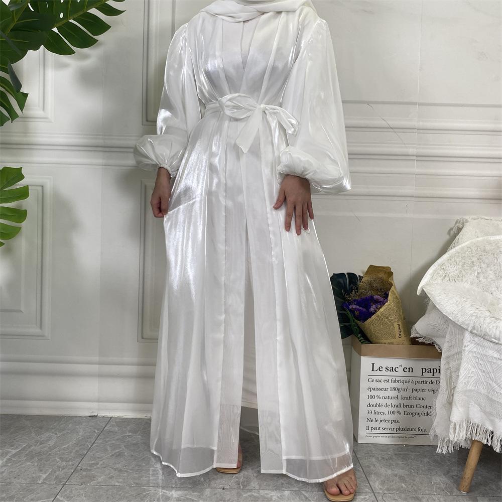 HASASERIES HS0929 Shiny Silk Balloon Sleeves Lined Cardigan