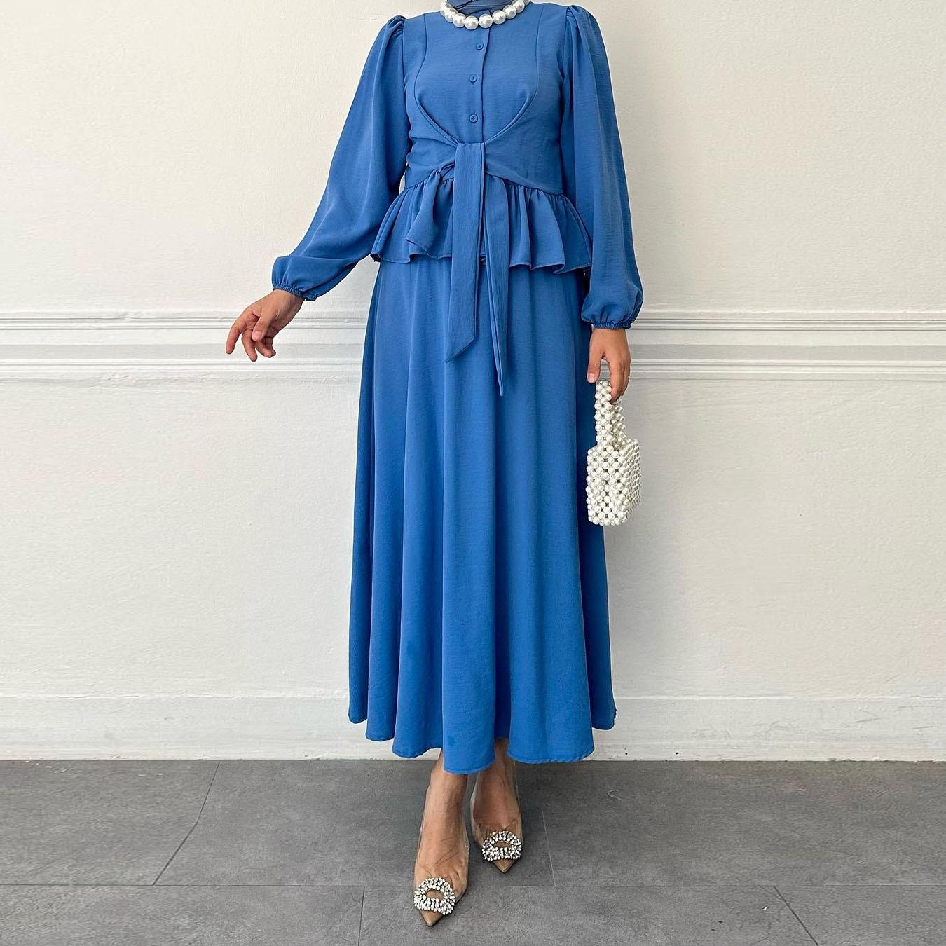 HASASERIES HS0825 Ensemble 2 pièces chemise à manches longues avec robe