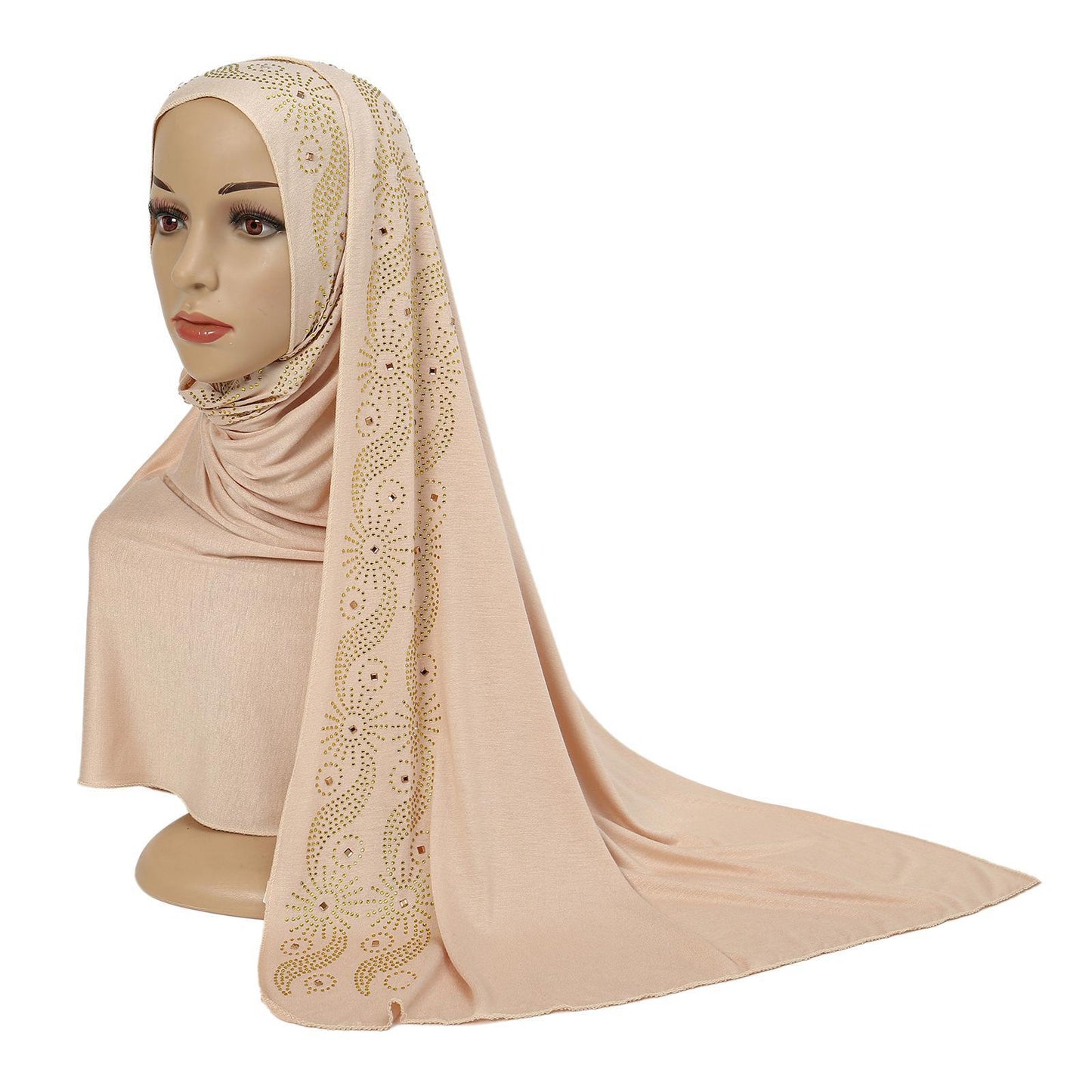 HASASERIES HS1145 Solid Color Rhinestone Headscarf
