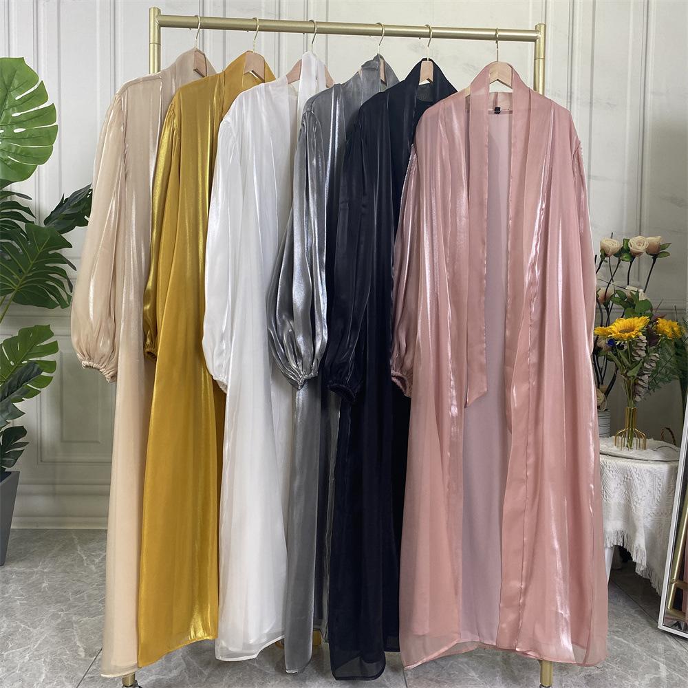 HASASERIES HS0929 Shiny Silk Balloon Sleeves Lined Cardigan