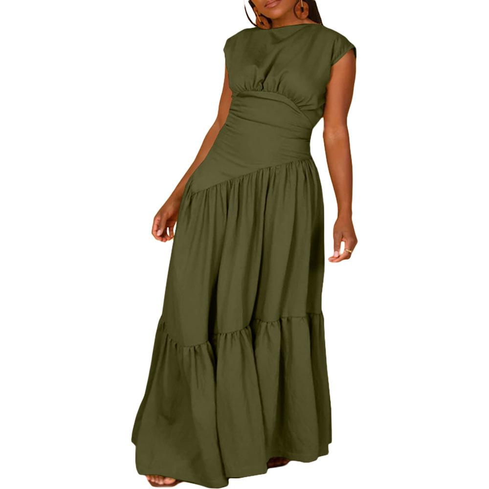 HS1641 Women's Sleeveless Pleated Loose Fit Maxi Dress