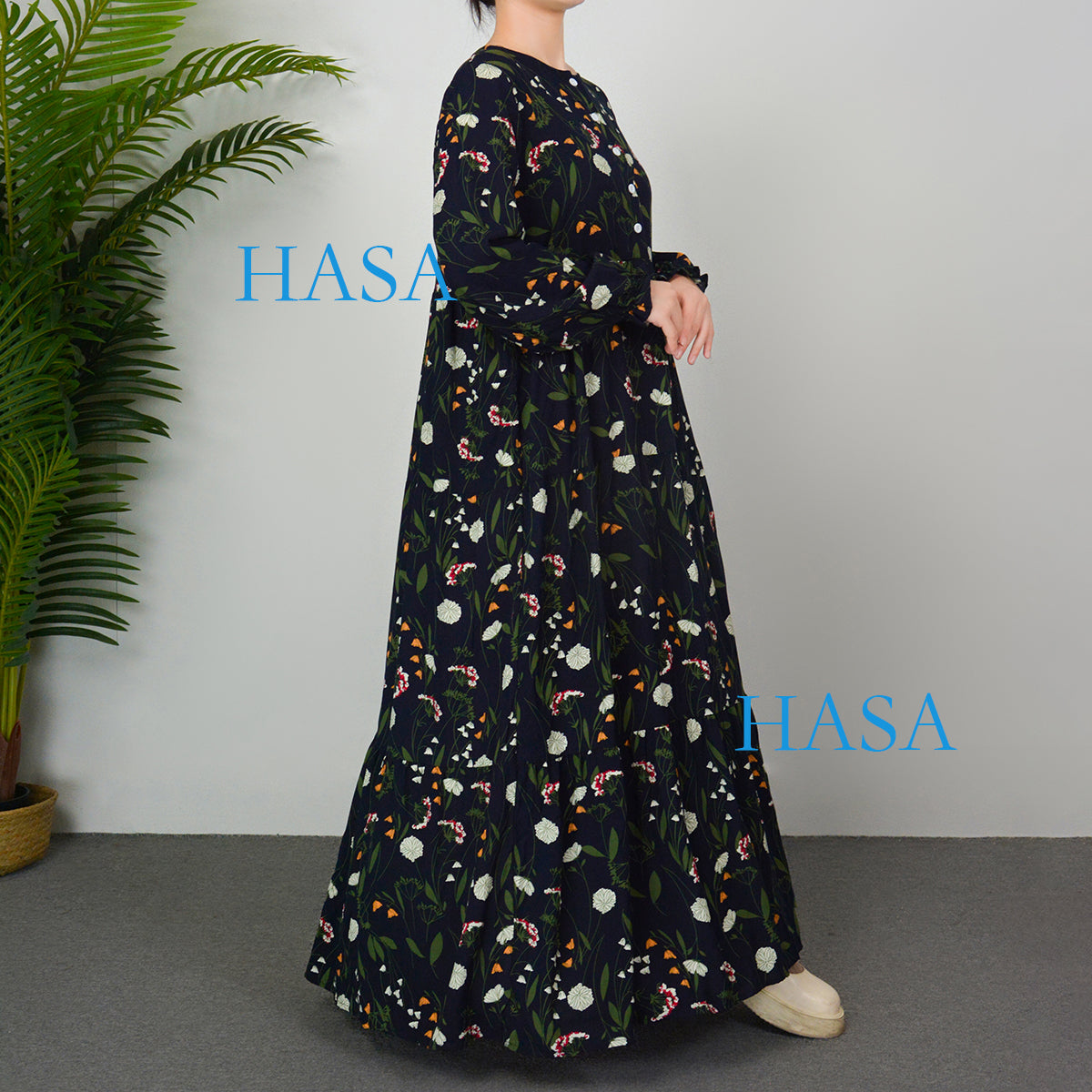 Robe d'été en rayonne avec boutons sur le devant, série HASA HS0620