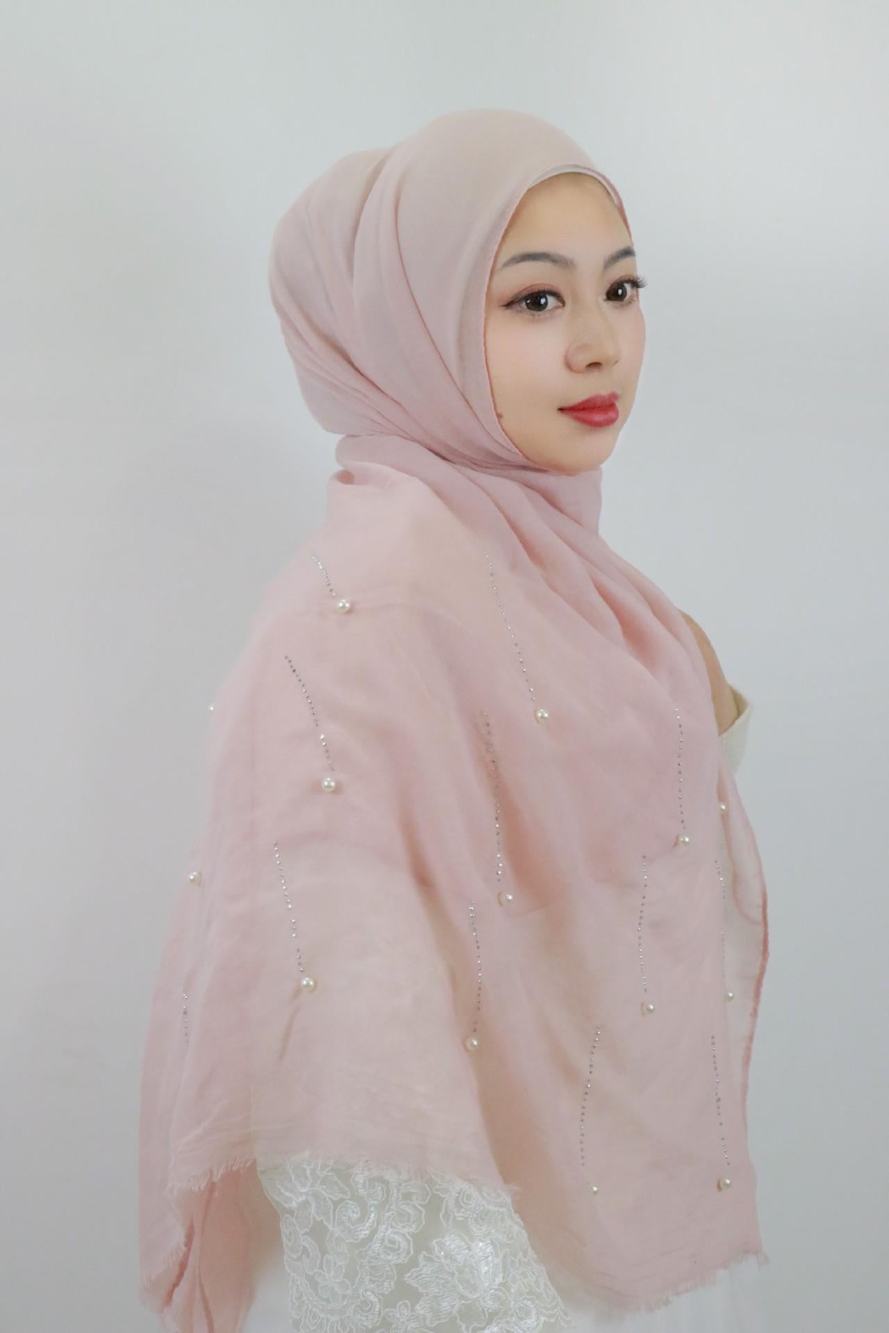 HASASERIES HS1106 Solid Color Scarf Long Beaded Shawl Headband