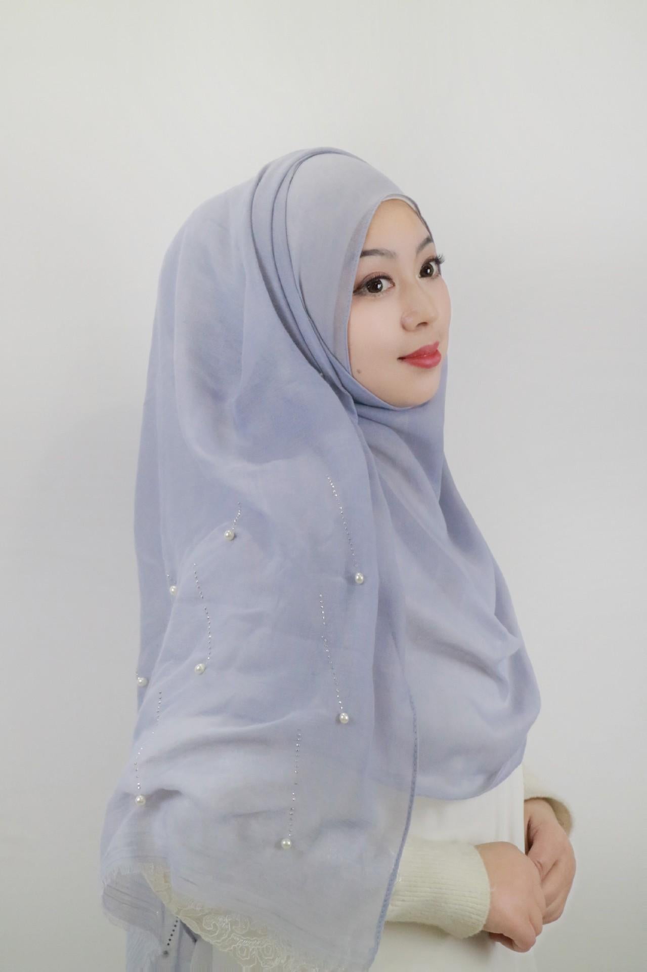 HASASERIES HS1106 Solid Color Scarf Long Beaded Shawl Headband