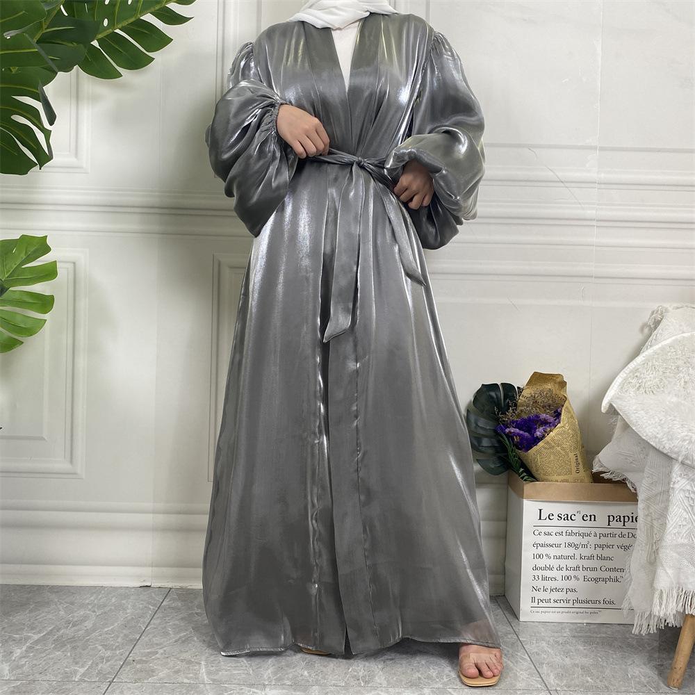 HASASERIES HS0929 Shiny Silk Balloon Sleeves Lined Cardigan