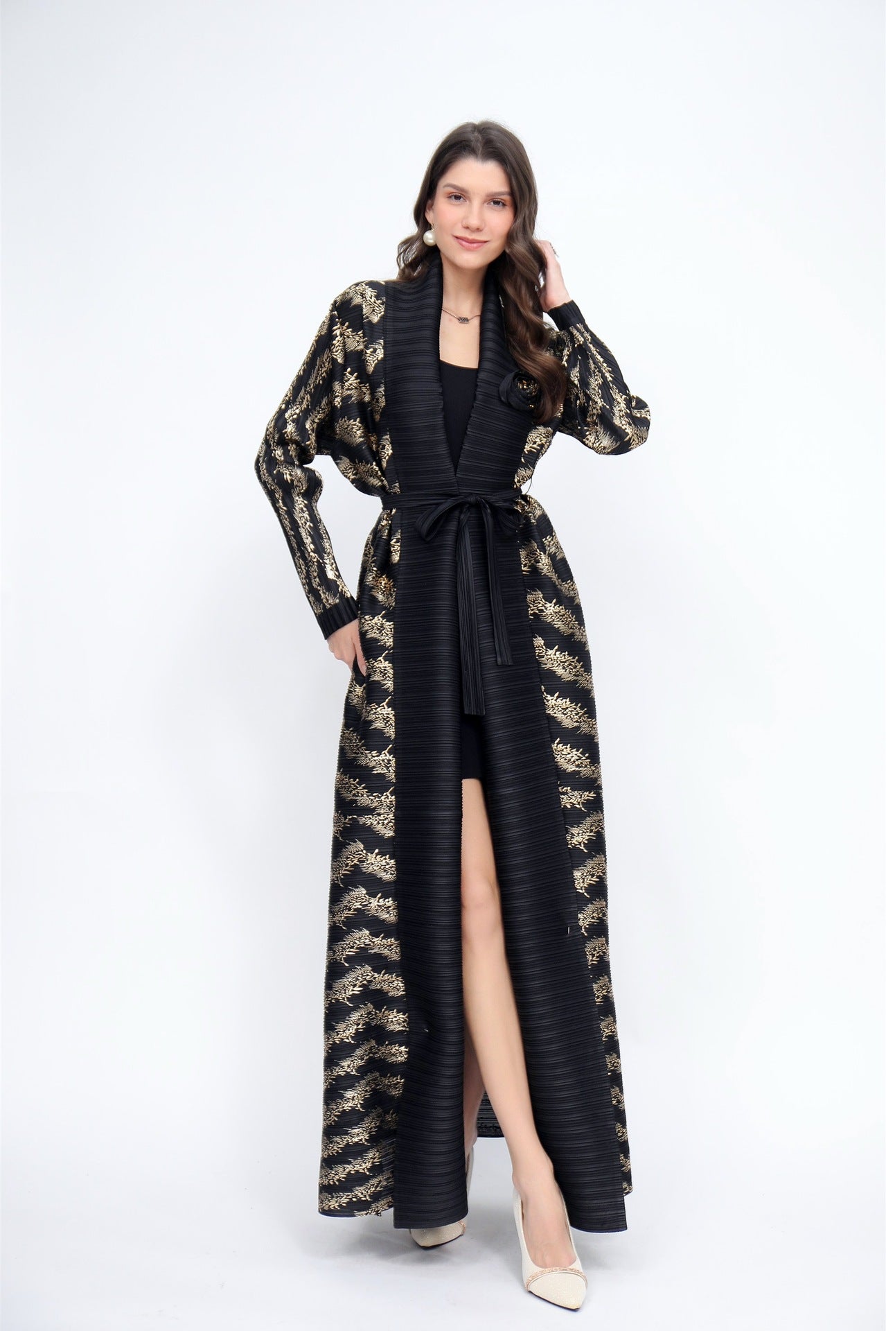 HASA Inclusive Sizing Crinkle Pleated Georgette Ramadan Stretchy Abaya-1