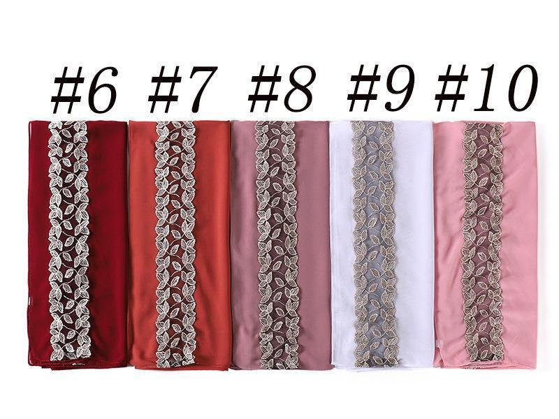 HASASERIES HS1130 Foulard en mousseline de soie et dentelle perlée
