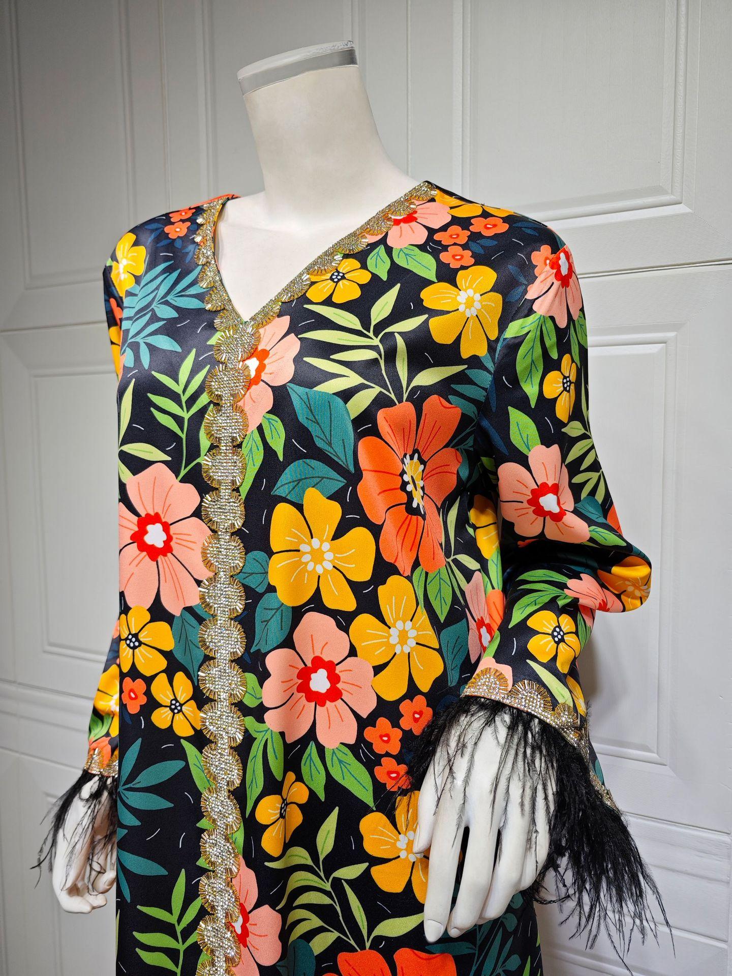 HASASERIES HS1078 Printed Diamond Camel Hair Dress