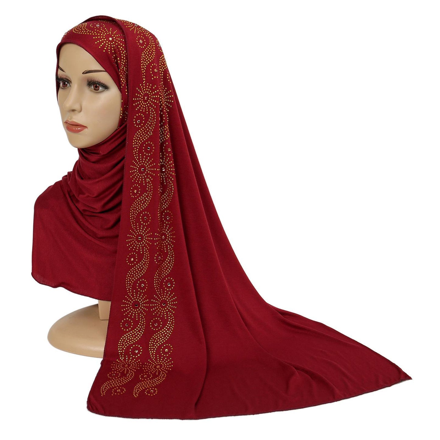 HASASERIES HS1145 Solid Color Rhinestone Headscarf