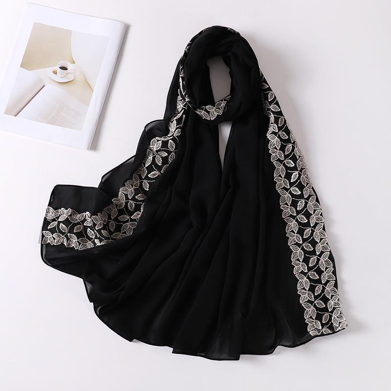 HASASERIES HS1130 Foulard en mousseline de soie et dentelle perlée