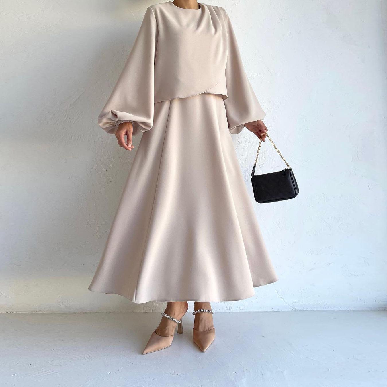 HASASERIES HS0814 2pcs Set Fashion Bubble Sleeve Top with Dress