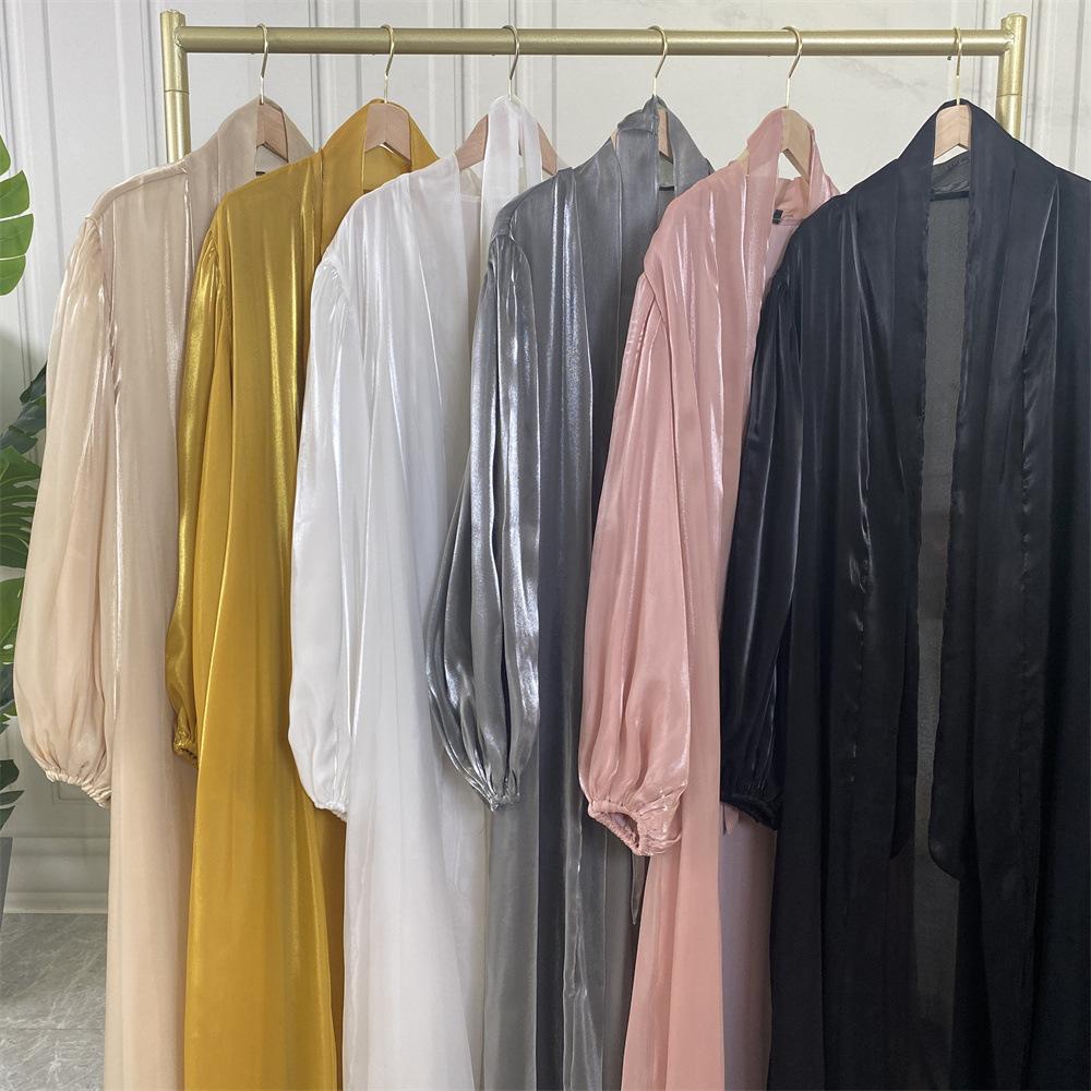 HASASERIES HS0929 Shiny Silk Balloon Sleeves Lined Cardigan