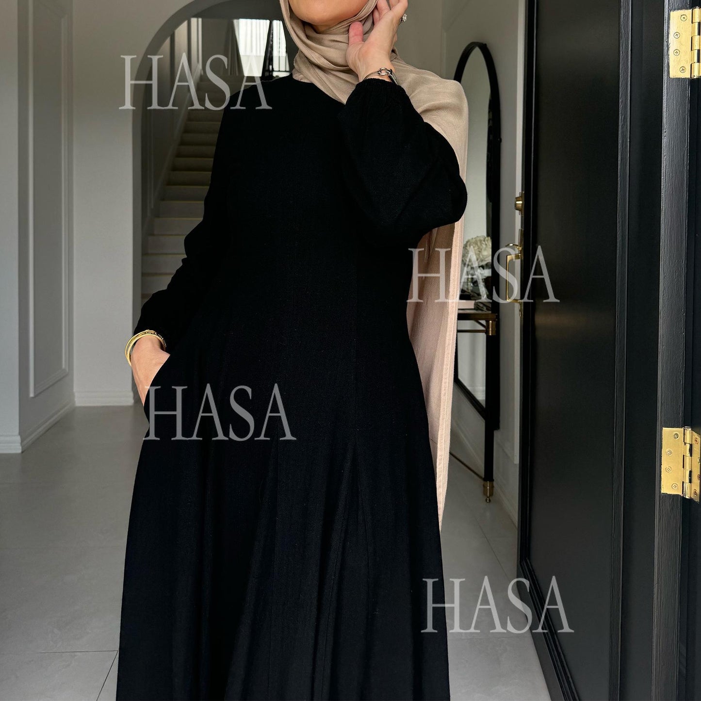 HASA HS5868 Solid Color Swing Comfortable Dress Robe Waist Cinching