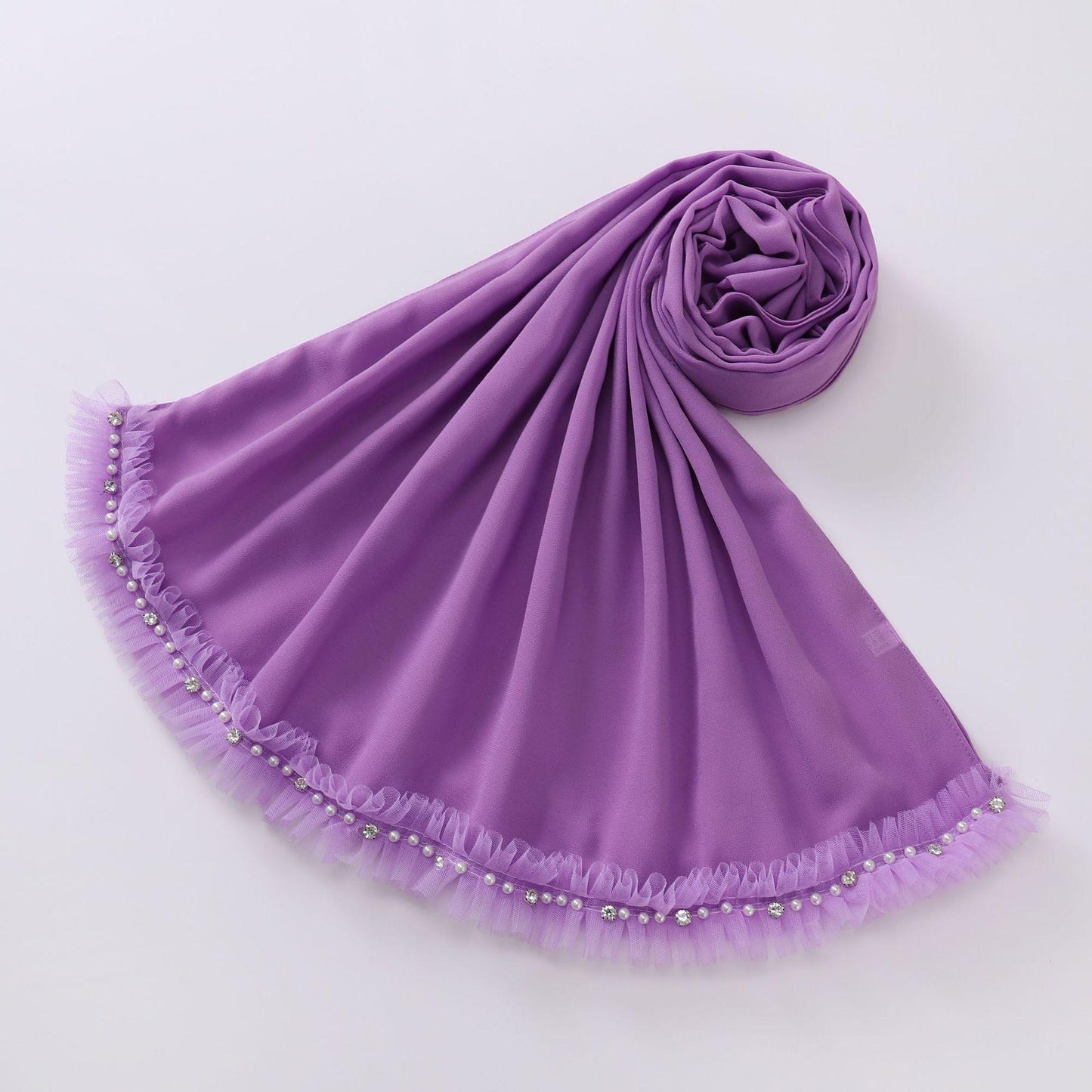 HASASERIES HS1118 Foulard en mousseline de soie et dentelle perlée