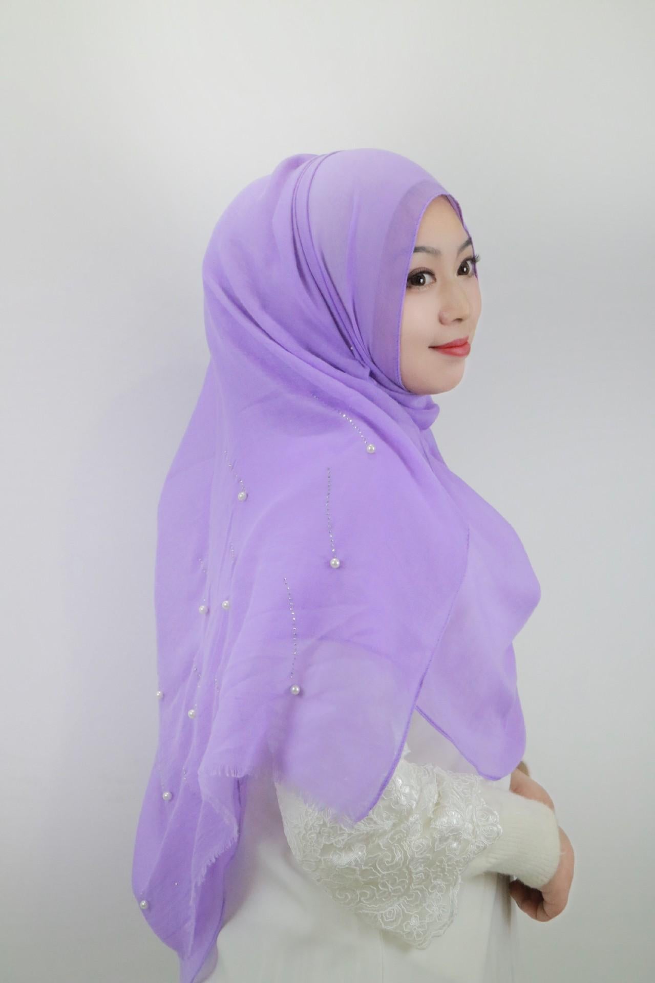 HASASERIES HS1106 Solid Color Scarf Long Beaded Shawl Headband