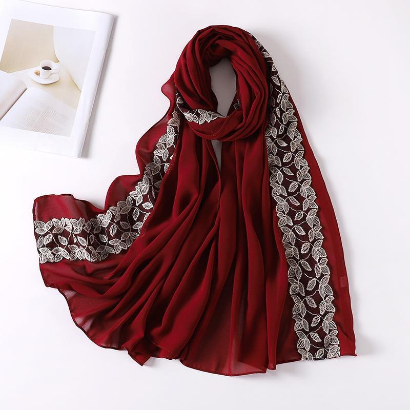 HASASERIES HS1130 Foulard en mousseline de soie et dentelle perlée
