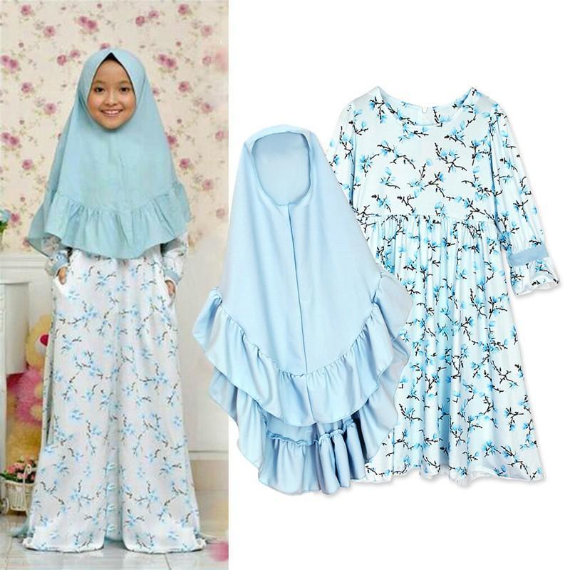 HASASERIES HS1202 Ensemble 2 pièces, Abaya pour enfant avec une couche de Khimar.