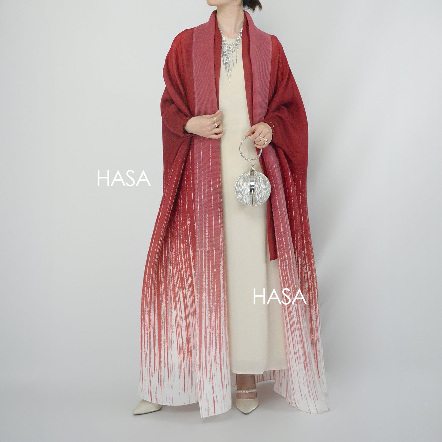 HASA HS1245 Ombré Abaya Loose Fashion Robe with Pleated Patchwork Detailing