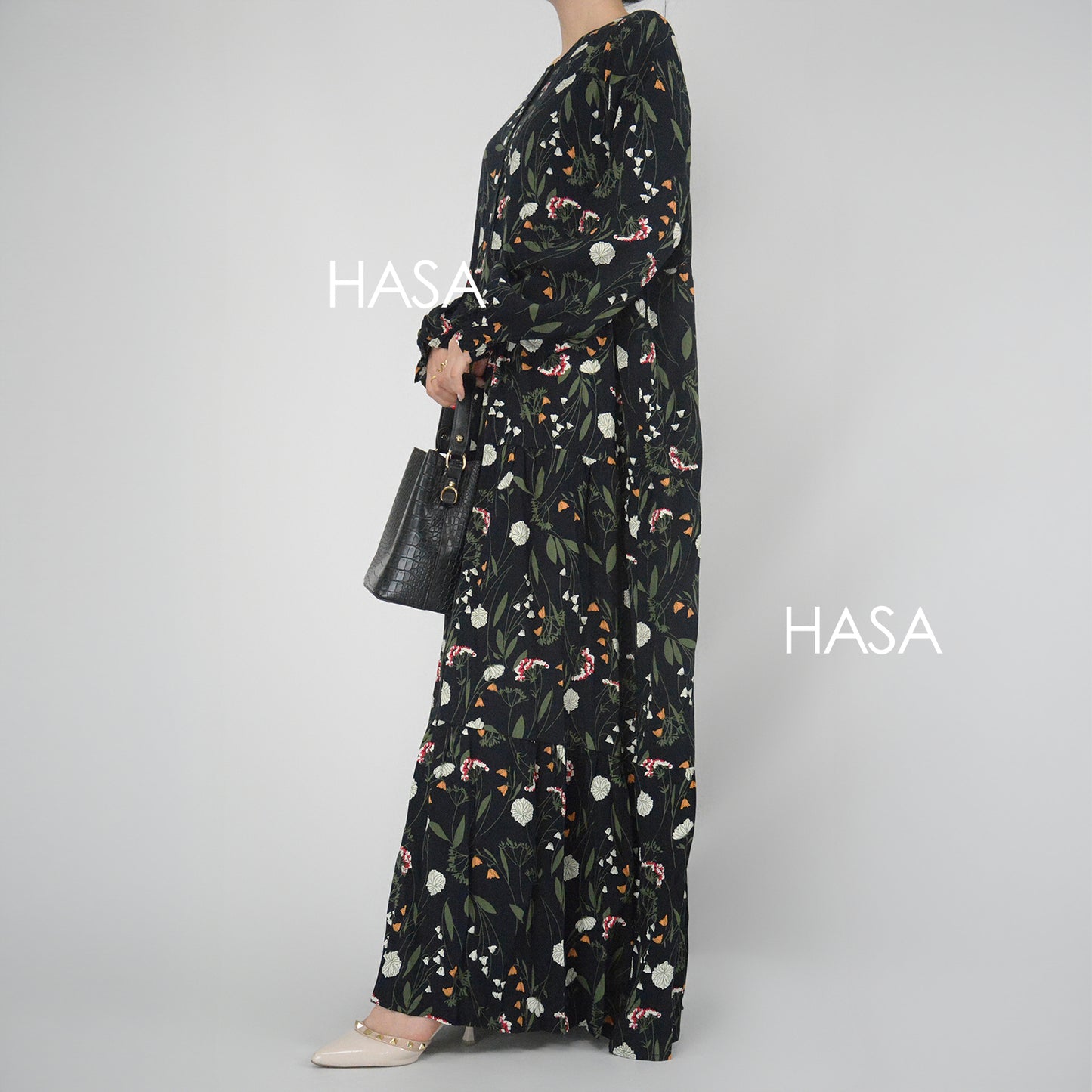 Robe d'été en rayonne avec boutons sur le devant, série HASA HS0620