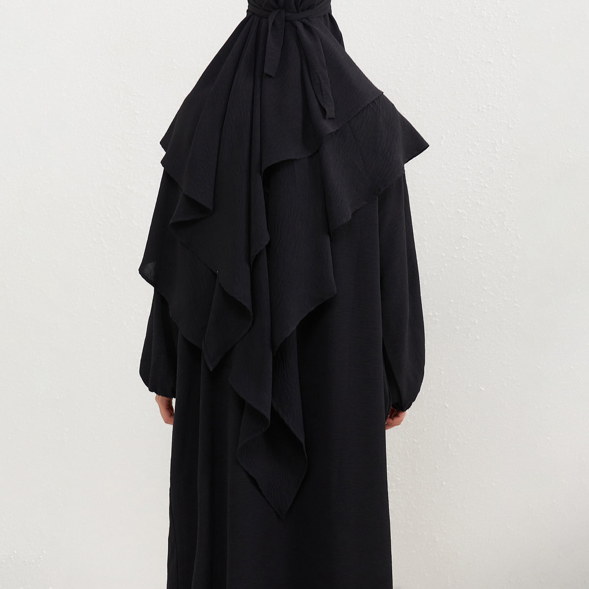 HASA HS0559 Crepe Abaya with Pockets + Layered Khimar Set