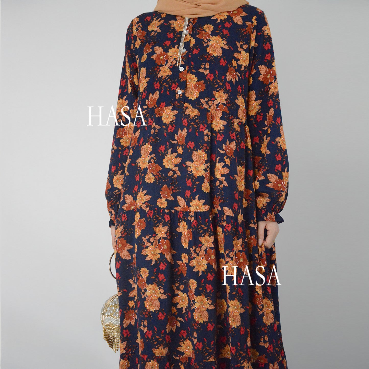Robe d'été en rayonne avec boutons sur le devant, série HASA HS0620