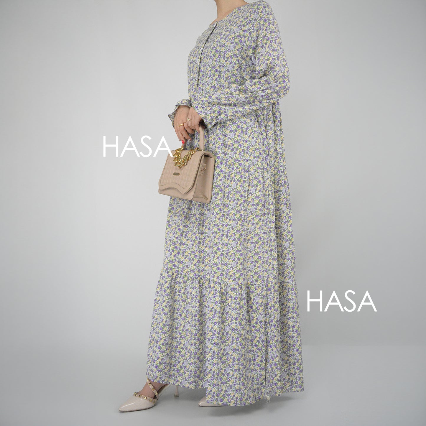 Robe d'été en rayonne avec boutons sur le devant, série HASA HS0620