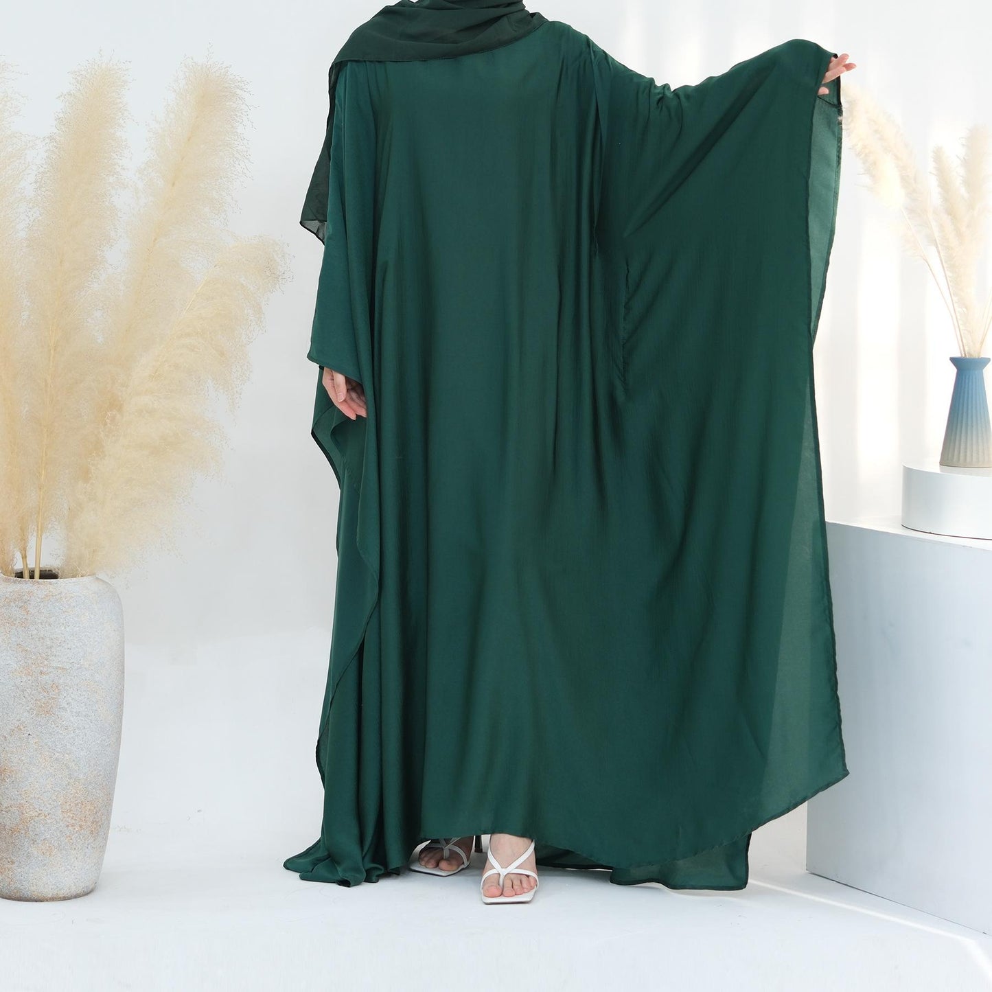 HASASERIES HS1174 Waist Raging Bat Sleeves Dress Crepe Kaftan
