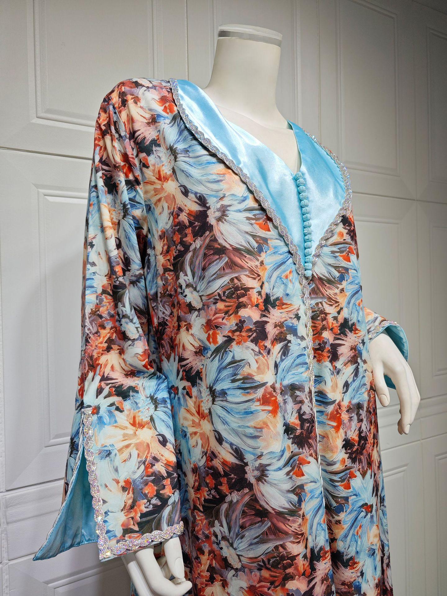 HASASERIES HS1070 Fashionable Printed Diamond Set Robe