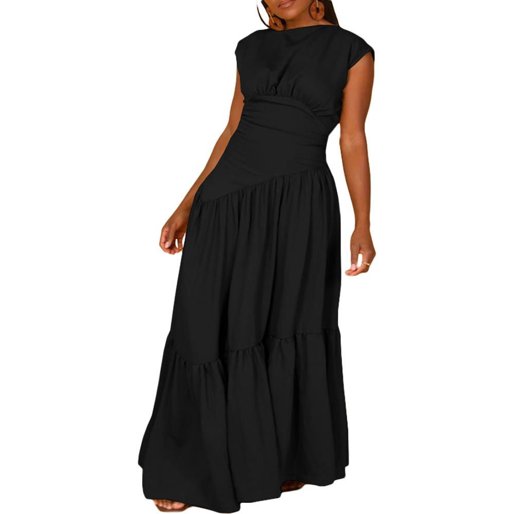 HS1641 Women's Sleeveless Pleated Loose Fit Maxi Dress