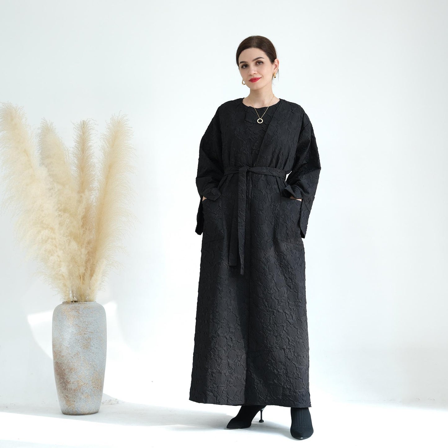 HASASERIES HS0719 Cardigan with Vest Dress Abaya Robe