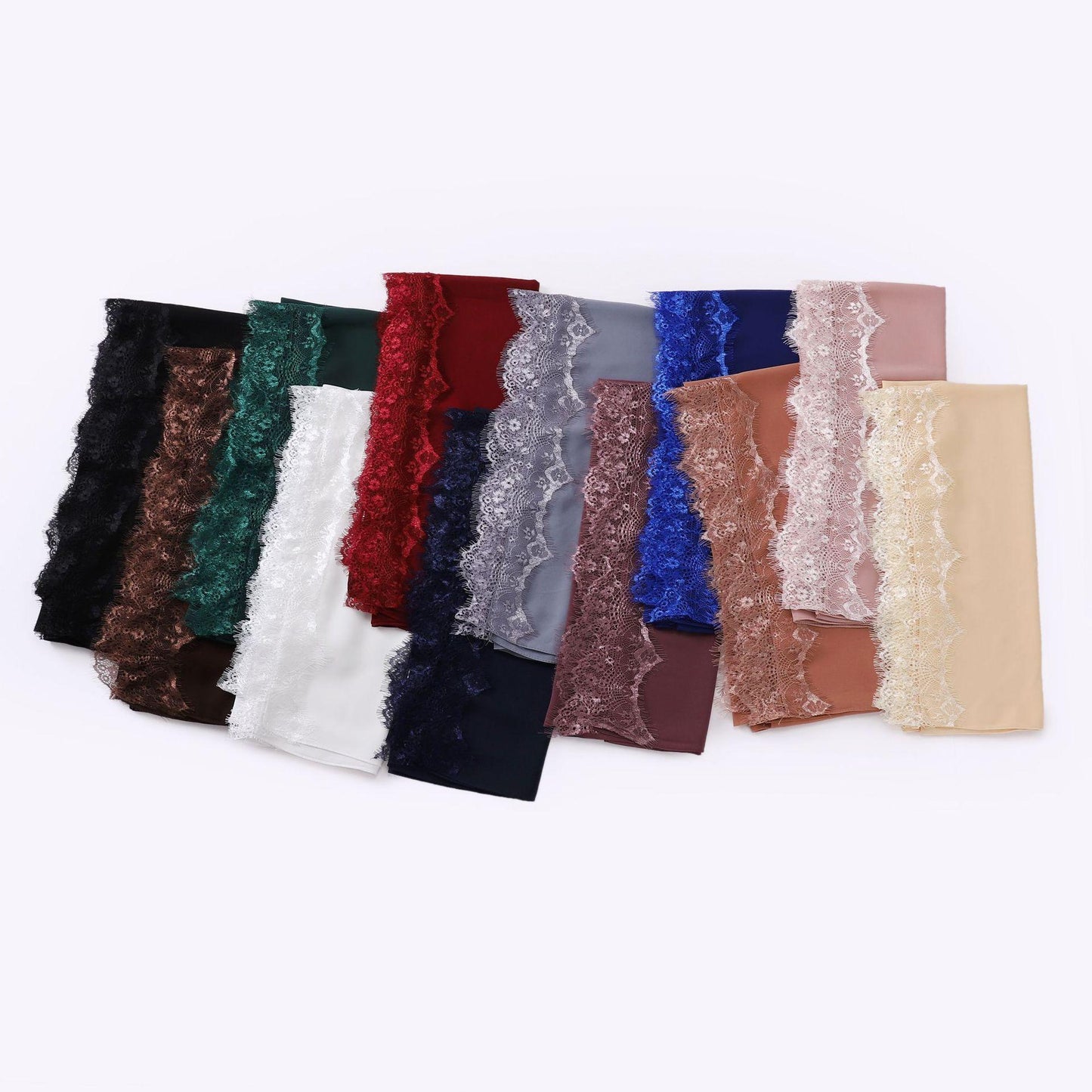 Bandeau Hijab en mousseline de soie avec bordure en dentelle HASASERIES HS1119